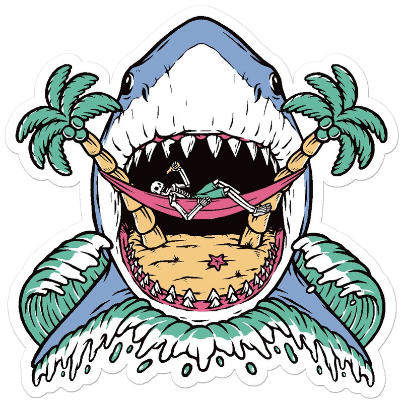 Shark Jaws Hammock - Vinyl Decal Sticker - Car Window Laptop - ebn9752