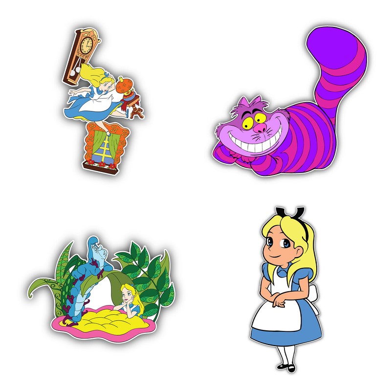 Alice In Wonderland Cartoon Set Of 4 Vinyl Sticker Decals – 5” longer side ID:3