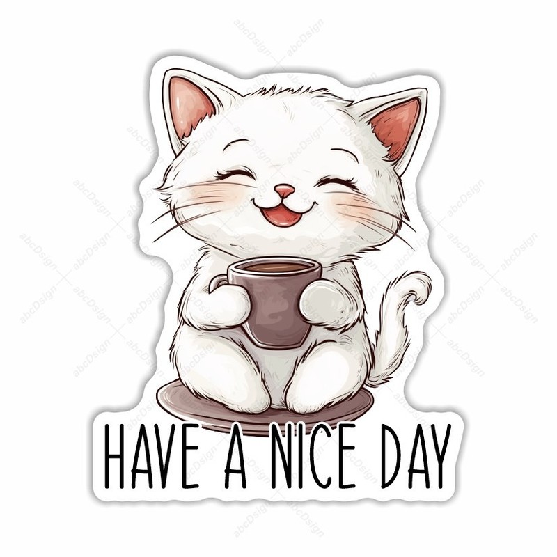Have a nice day!, Cute Cat Sticker, Peel N’ Stick, Different Sizes