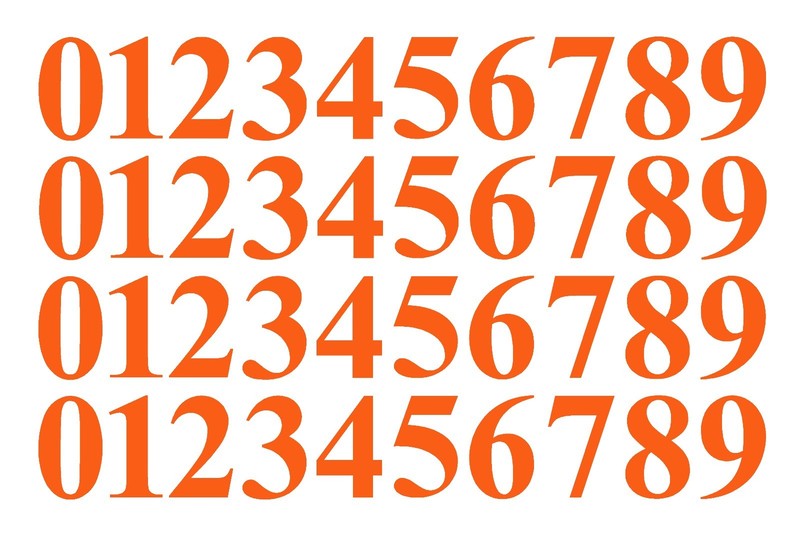 0-9 Numbers Orange Sticker Vinyl Decals CHOOSE SIZE!! 1″ To 12″ Set Of 40 (V646)