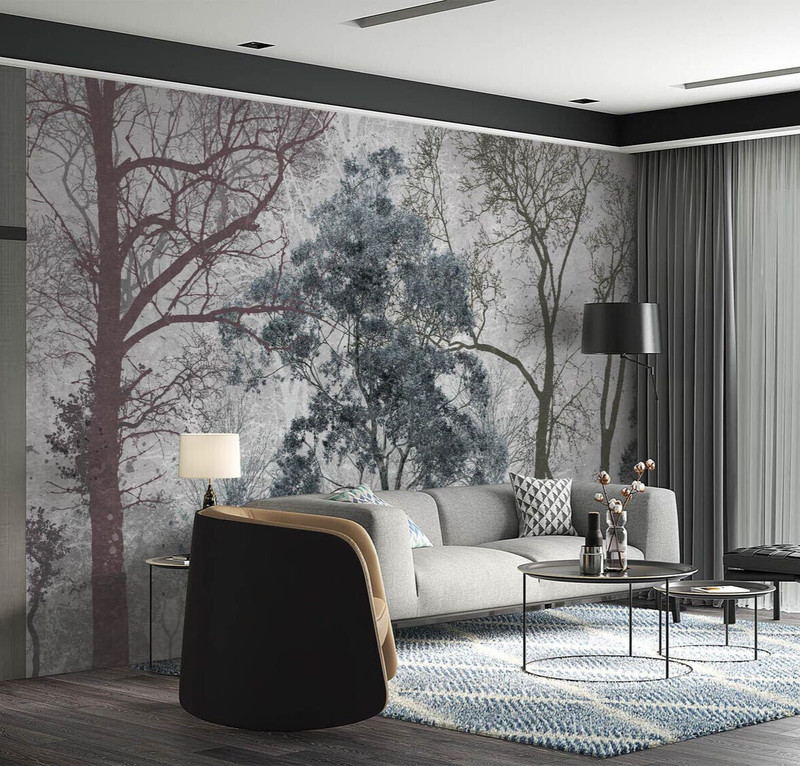 Forest Wallpaper, Winter Trees Wall Mural, Decal. Self-adhesive gallery