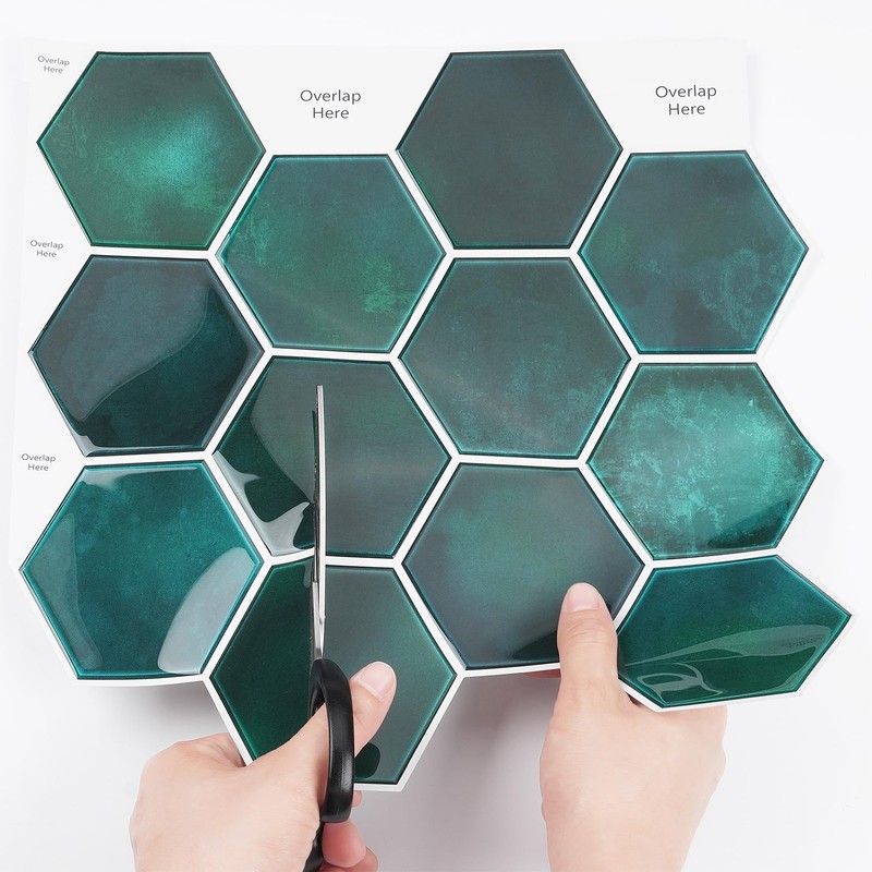 Dark Green Tile Peel and Stick Backsplash for Kitchen12X12 4-Tiles Hexagon St... gallery