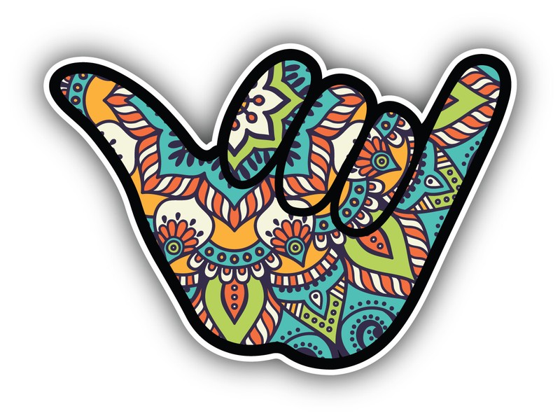 Ten Shaka Hang Loose Mandala Vinyl Sticker Car Bumper Decal