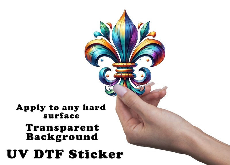 Color Wash Fleur de Lis UV DTF Transparent Sticker / Decal