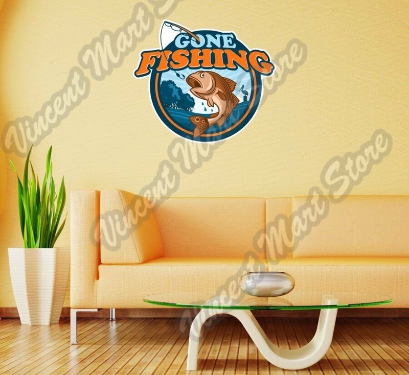Gone Fishing Fish Bass Bait Hook Wall Sticker Room Interior Decor 22"X22"