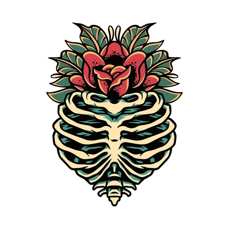 Rib Cage Sticker (2 inch) Gothic Skeleton Roses