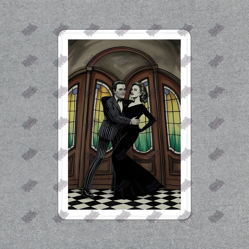 Vintage Addams Family Inspired Art Print Dramatic Couple in Elegant #8736
