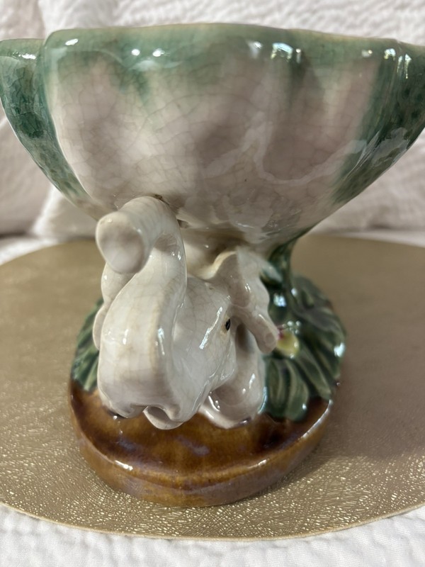 Vintage Italian Majolica Elephant Pedestal Centerpiece Fruit Bowl gallery