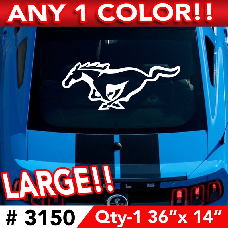 MUSTANG HORSE GT OUTLINE LARGE DECAL STICKER 36″w x 14″h in ANY 1 COLOR