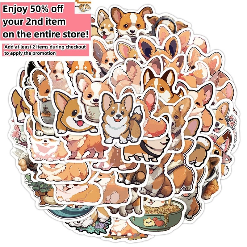 50 Pcs Stickers Cute Corgi Dogs Laptop Luggage Graffiti Fridge Phone Car Vinyl