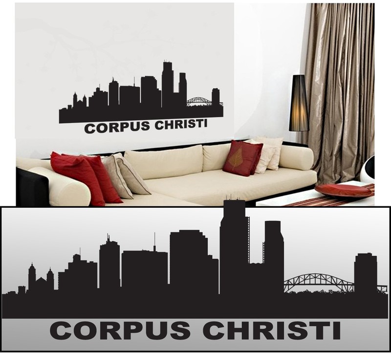 FGD Corpus Christi Texas Skyline Vinyl Wall Decal in White or Black 20" x 51" gallery