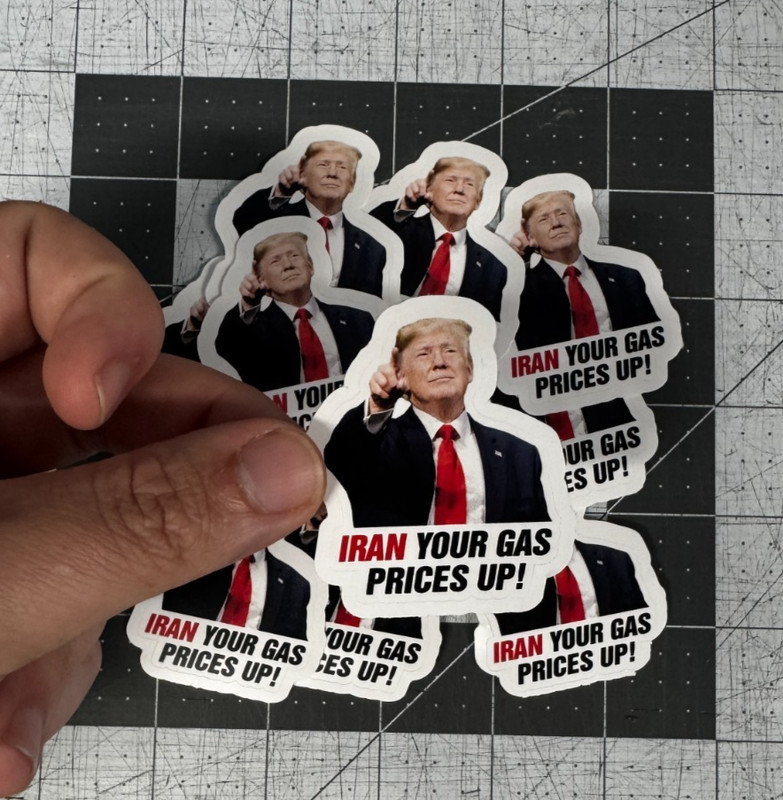 Trump Pointing “Iran Your Gas Prices Up!” Sticker 10 Pack Funny Gas Meme 2″
