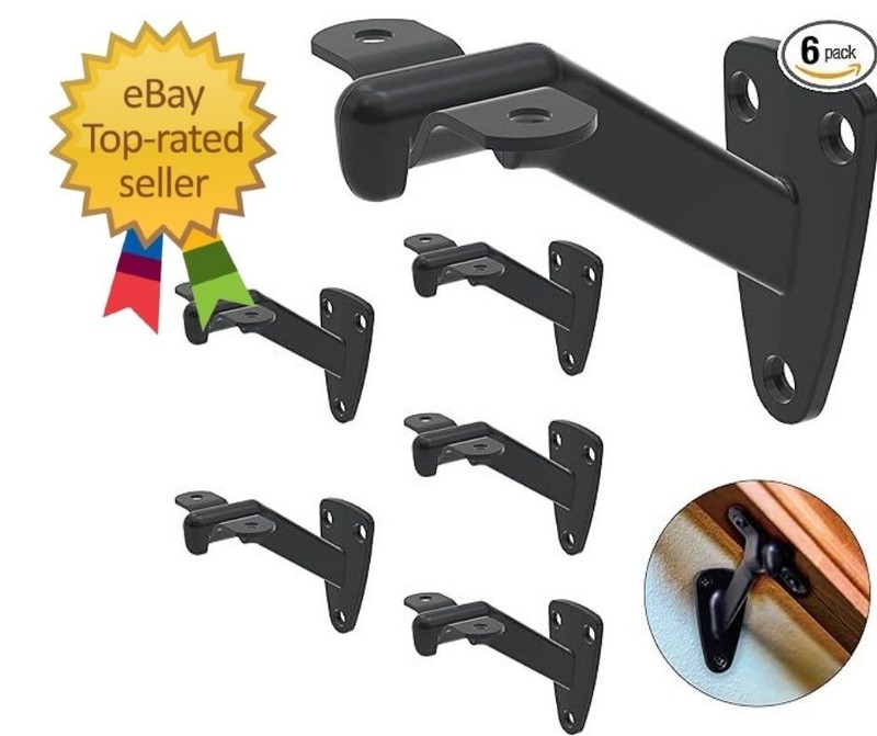Hand Rail Brackets for Stairs- 6 Pcs Heavy Duty Black Handrail Brackets for Indo