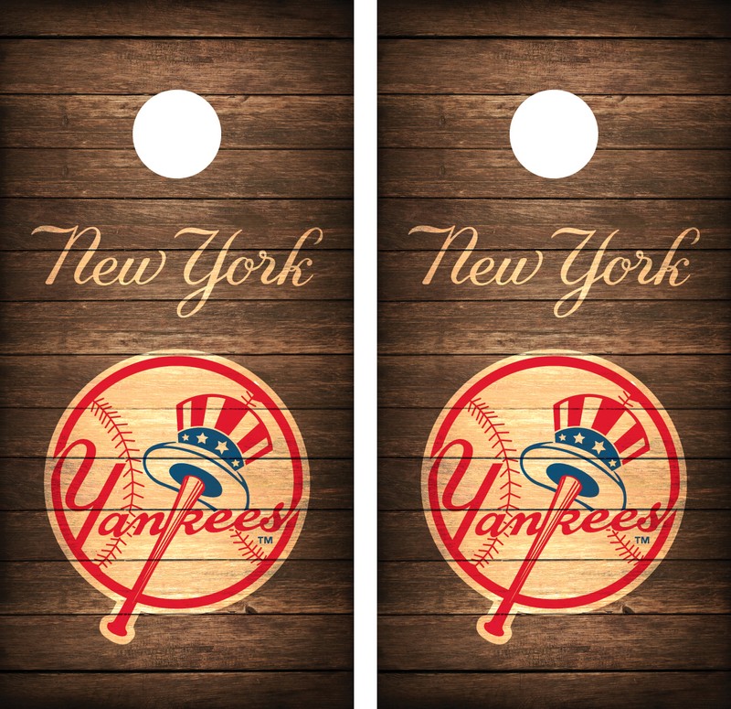 New York Yankees Vintage Wood (Brown) Cornhole Board Decal Wrap Wraps