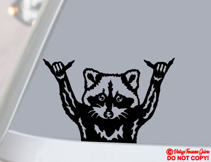 RACCOON HANG LOOSE -VINYL DECAL CAR REAR BACK WINDOW BUMPER STICKER SHAKA SIGN