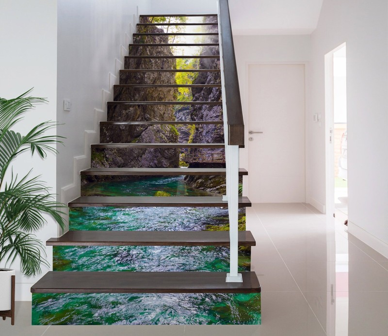 3D Cool Green Water 8468 Stair Risers Decoration Photo Mural Decal Wallpaper Rom