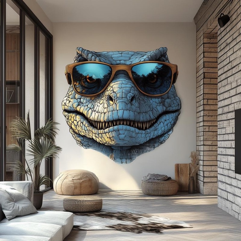 Cool Dinosaur Wall Decal with Sunglasses | 3D Raptor Art for Kids & Adults gallery