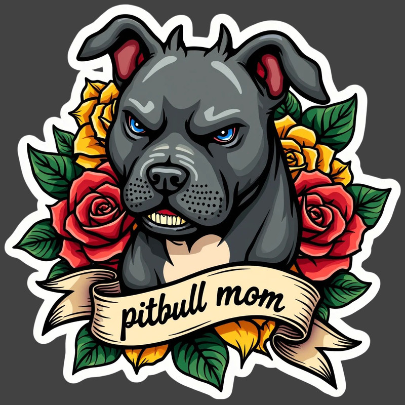 Pitbull Sticker Vinyl Decal Pitbull Mom Roses Banner Dog Lover
