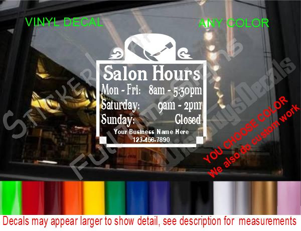 CUSTOM Storefront Door DECAL Hours Store Sign salon hair nails aesthetics barber