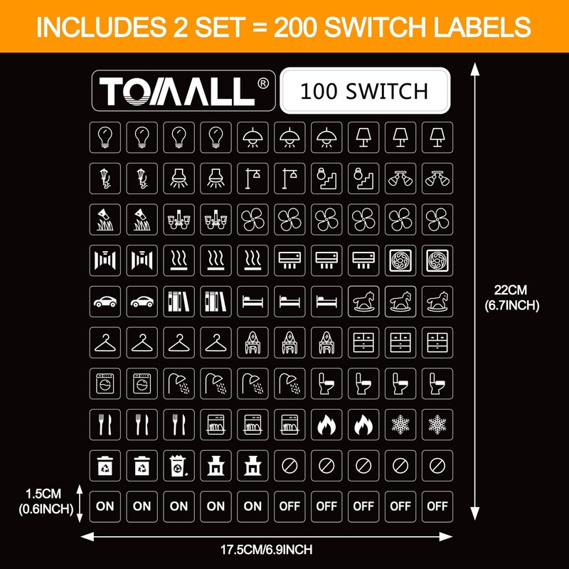 TOMALL 200Pcs Light Switch Labels Icon Stickers Household Transparent Light F... gallery