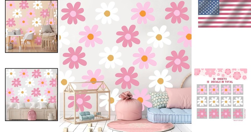 Delicate Daisy Peel and Stick Wall Decals - 12 Sheets for Kid-Friendly Spaces gallery