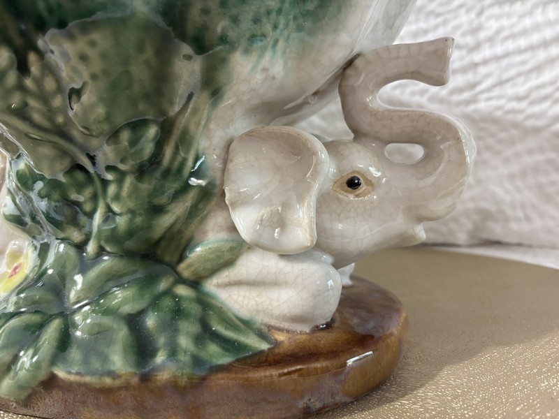 Vintage Italian Majolica Elephant Pedestal Centerpiece Fruit Bowl gallery