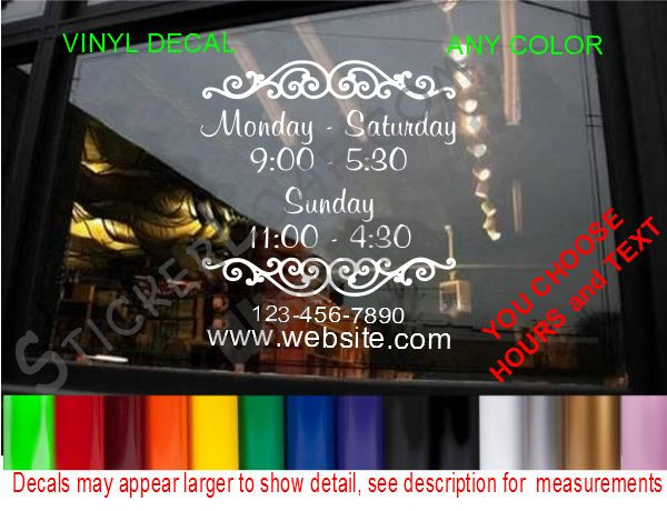 STORE HOURS CUSTOM WINDOW DECAL BUSINESS SHOP Storefront VINYL DOOR SIGN COMPANY