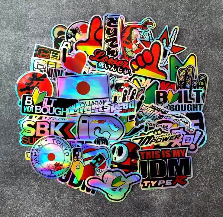 40 PCS Holographic Japanese Anime Manga JDM Motorcycle Car Decal Stickers