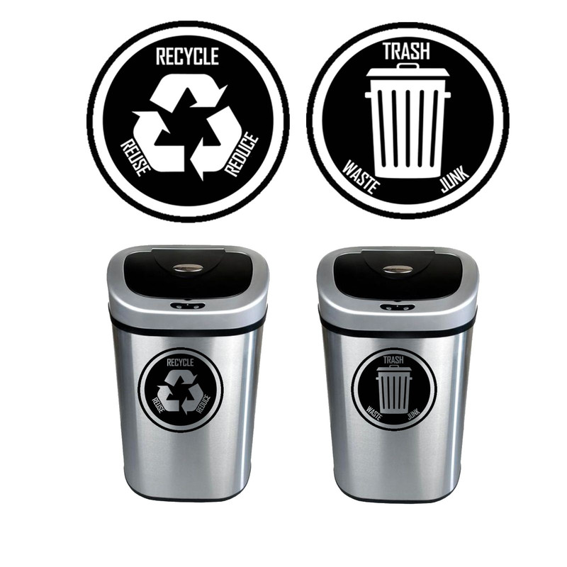 Recycle and Trash Decal Sticker for trash cans - Home & Office Use, Choose Size
