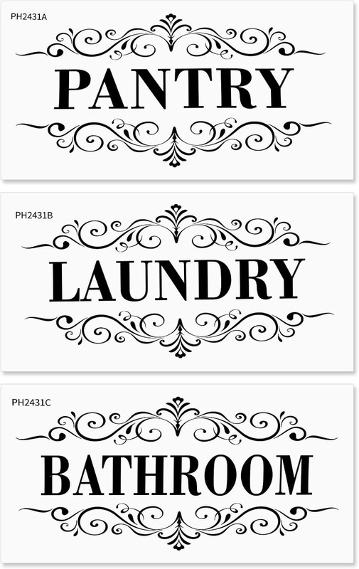 3 Pcs Pantry Room Vinyl Wall Stickers Laundry Bathroom Decal, White