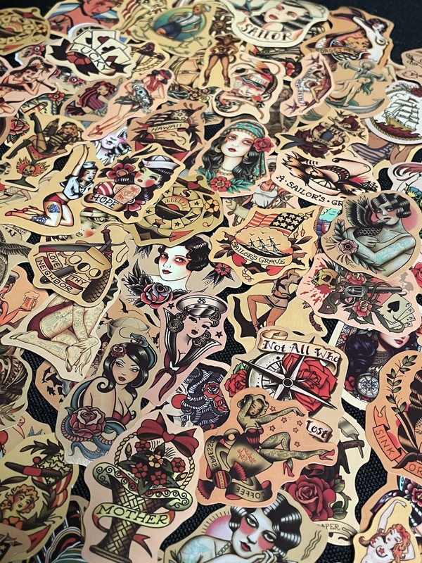 100 Stickers Retro Pinup Girl Sailor Sea Sexy Decals Tattoo Pirate Life gallery