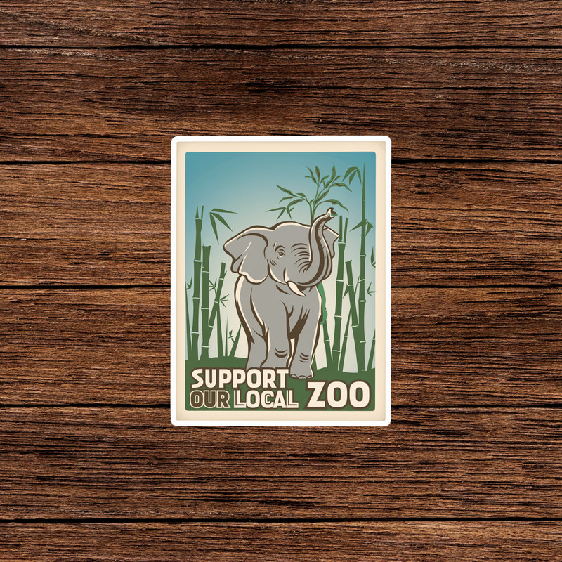 Vintage Elephant Support Local Zoo Sticker | National Park Inspired Decal #3215