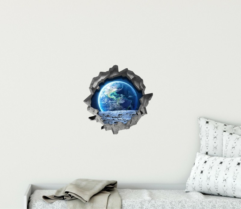 Hole in the Wall EARTH FROM MOON 3D Wall Decal Space Vinyl Wall Sticker Graphic gallery