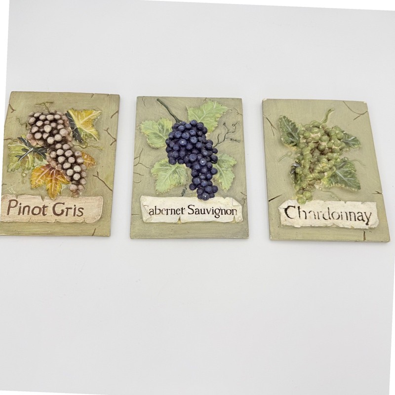 Vintage Wine Grape Wall Plaques Set Pinot Gris Chardonnay Cabernet Decor gallery