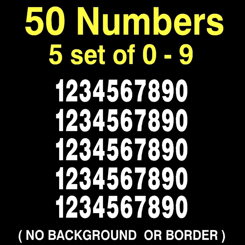 0-9 Numbers Vinyl Decal Sheet, 5 sets of 0-9, Mailbox Hobby Sports 50 Numbers