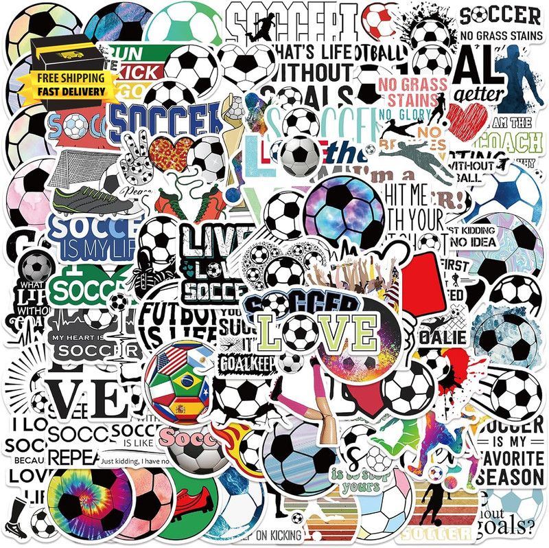 Soccer Stickers, Cool Soccer Sport Stickers for Kids Teens Adults, 100PCS Vinyl