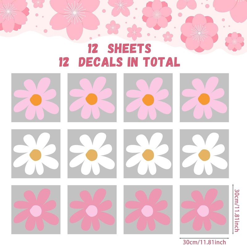 Delicate Daisy Peel and Stick Wall Decals - 12 Sheets for Kid-Friendly Spaces gallery