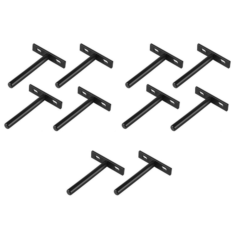 10 Pack Floating Shelf Brackets Metal 5 Inch Black Brackets for Wood Shelves