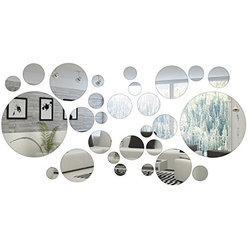 32 Pcs Acrylic Circle Mirror Wall Decor Stickers DIY Home Bedroom Decoration