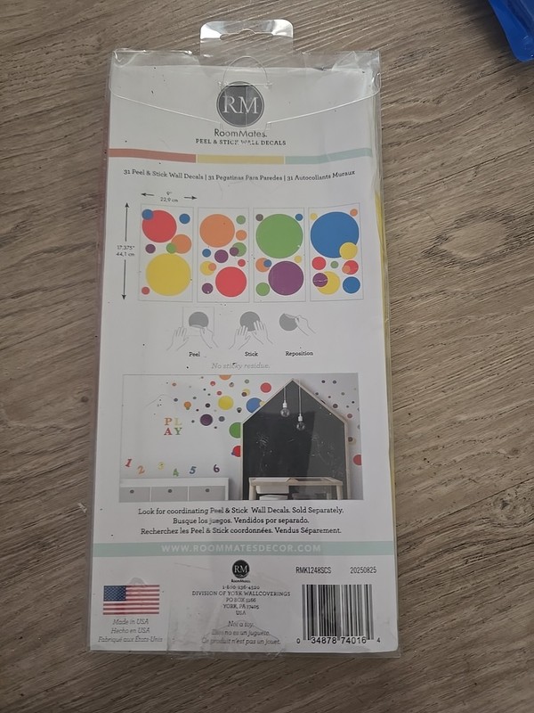 RoomMates Peel & Stick Wall Decals POLKA DOTS Primary Colors 1.25″ to 8″ NEW
