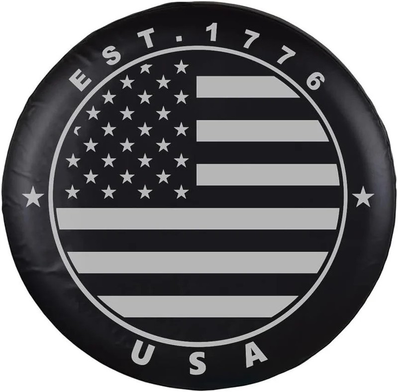 Black Spare Tire Wheel Cover with American US Flag PVC Leather Waterproof Dust-P