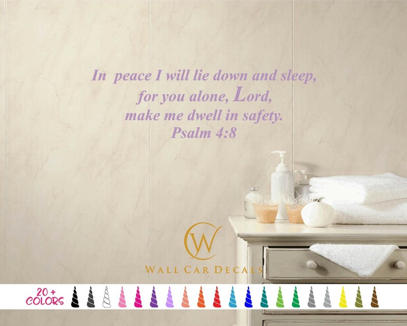 Psalm 4:8 In Peace Lie Down and Sleep Lord Bible Wall Quote Vinyl Decal Sticker
