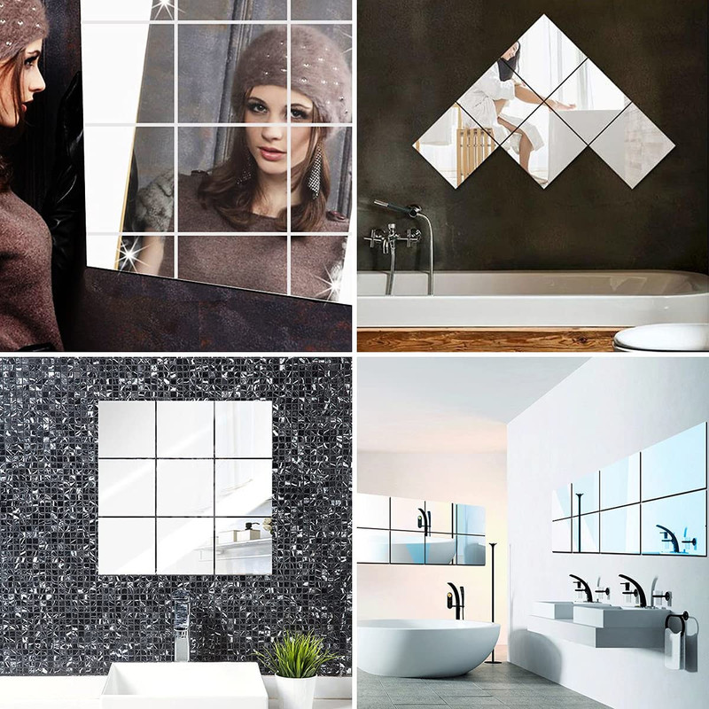 10 Pieces Flexible Mirror Sheets, Self Adhesive Decorative Plastic Mirror Tiles gallery
