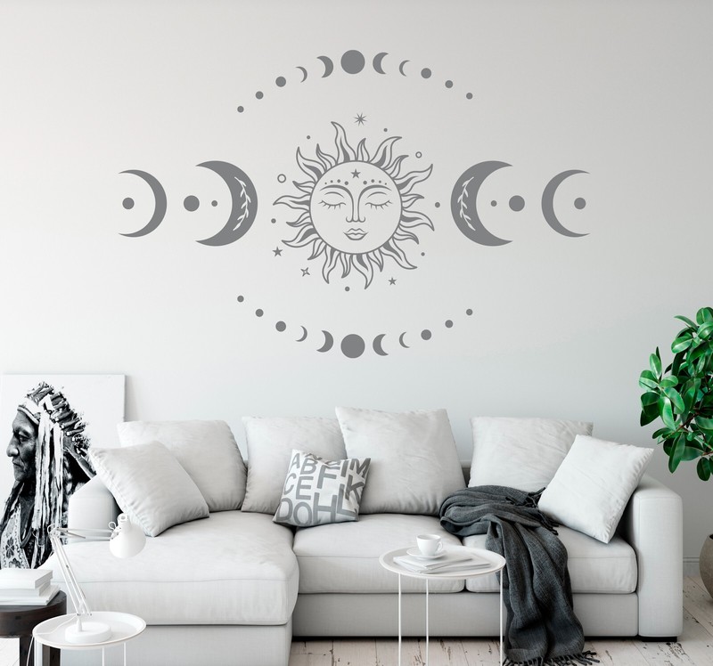 Moon Phases Wall Decal – Boho Sun and Moon Wall Decal – Bohemian Wall Decals