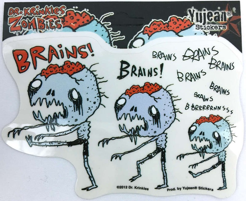 Zombie Family Brains Brains Brains Dr. Krinkles Die-Cut Decal Sticker New