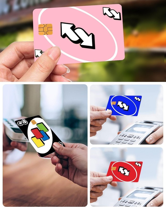 7-Pack UNO Card Credit Card Skin Stickers - Chip Cutout Only - Reverse, Skip, Wi gallery