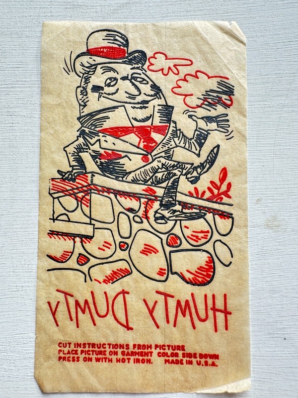 1940’s Clothing Iron on Decal of Humpty Dumpty