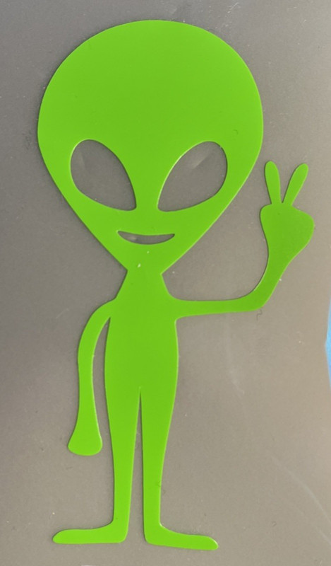 Alien Vinyl Decal – Flourescent Green – 3.5″ x 2″ – Permanent, Self Adhesive