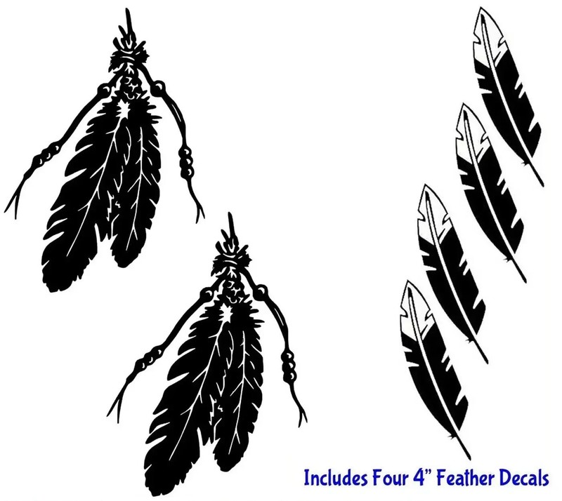 Native American Feathers Two 5″ Black Vinyl Decals car truck laptop tablet
