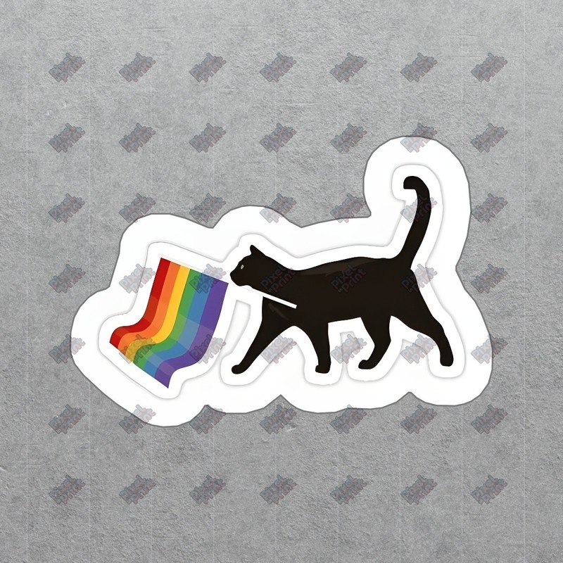 Black Cat with Rainbow Flag Vinyl Sticker LGBTQ+ Pride Decal Cute Cat #600007